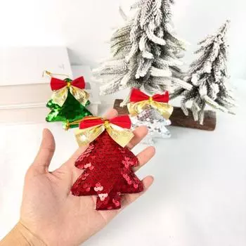 Sequin Christmas Tree Ornament Bow DIY Crafts Painted Christmas Gifts Boxes Pendant Hanging Ornament New Year -