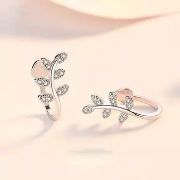 Серьга-клипса Fresh Mori Style Leaves Silver S925 Diamond-Embedded без ушного отверстия Nisse в японском и корейском стиле 925