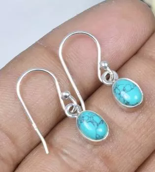 Серьга с искусственным бирюзовым камнем, Женская серьга, Подарок для нее, Серьга ручной работы, Серебро 925 пробы