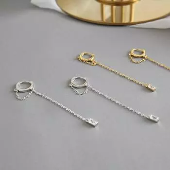 Серьги AIDE Korean S925 Sterling Silver Temperament Micro Diamond Long Chain Tassel Circon золотой