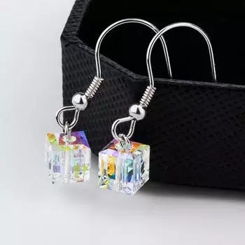 Серьги Aurora Sugar Cube для женщин, японские сладкие квадратные серьги из кристаллов, геометрические квадратные серьги