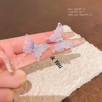 Серьги-бабочки Dreamy Blue Crystal для женщин, серебряные игольчатые цирконы S925, универсальные и элегантные. серебряный