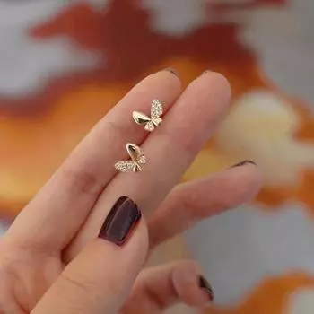 Серьги-бабочки Fairy Small, серебро 925 пробы, микро-инкрустация, глазурованная поверхность, серьги-гвоздики Temperament Ins 925