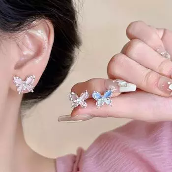Серьги-бабочки из серебра 925 пробы с цирконами — элегантный, модный и универсальный дизайн для женщин A1659