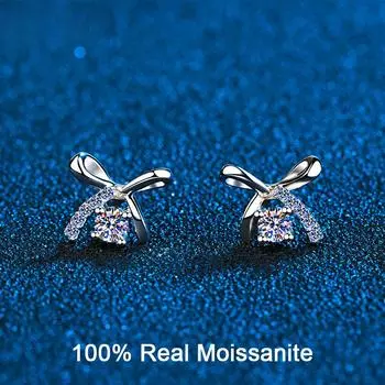 Серьги-бабочки из стерлингового серебра 0,1 карата 0,5 карата, серьги-гвоздики с муассанитом и бриллиантами, серьги-гвоздики из белого золота 14 карат с бантом для женщин, подарок на день рождения Total Carat 0.2CT