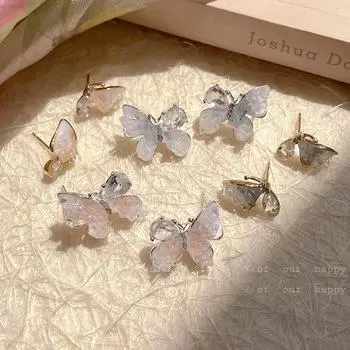 Серьги-бабочки Summer Peach & Mist Blue Crystal - Элегантный дизайн серебряных игл для женщин