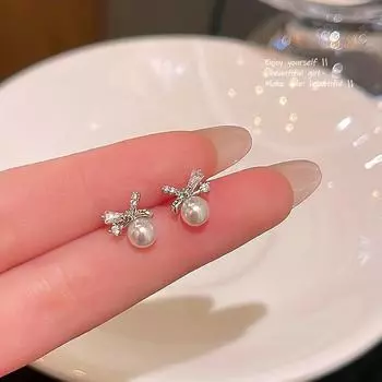 Серьги-бантики из серебра 925 пробы с цирконием — простые, элегантные мини-серьги для студентов серебряный