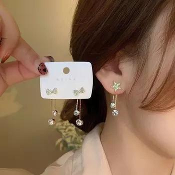 Серьги из серебра 925 пробы со звездой, кисточкой и бантом: Модный, Легкая роскошь, Подходит ко всему для женщин Bow Tie Tassel