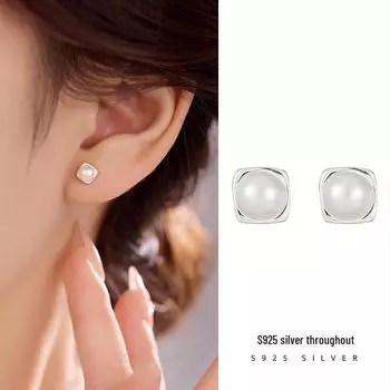Серьги Banyan Tree S925 из корейского серебра с квадратным жемчугом — простые, маленькие, высококачественные украшения для женщин ES3014, 925 Silver серебряный