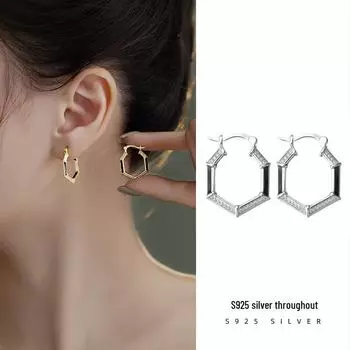Серьги Banyan Tree S925 Silver Geometric Polygon с черной эпоксидной смолой и бриллиантами для женщин ES2295
