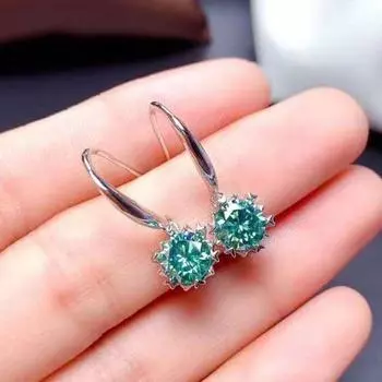 Серьги BELLA BOX Eight-heart Eight-Arrow с покрытием PT950 сине-зеленые бриллианты с высоким содержанием углерода простые для женщин на каждый день 1 Pair морская волна