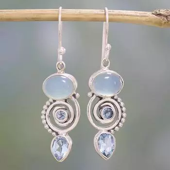 Серьги Bluelans с топазом, каплей, овалом/грушей, халцедоном, искусственным крючком, спиралью, висячие винтажные серьги, ювелирные изделия