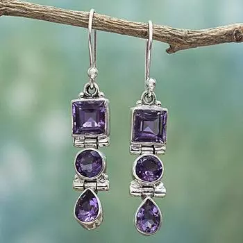 Серьги Bluelans, серьги с аметистом, женские серьги из искусственной груши/круглые/квадратные висячие крючки, винтажные