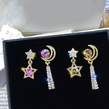 Серьги Bluelans, висячие серьги с Луной, асимметричные звезды, ювелирные изделия, серьги-гвоздики, женский подарок розовый
