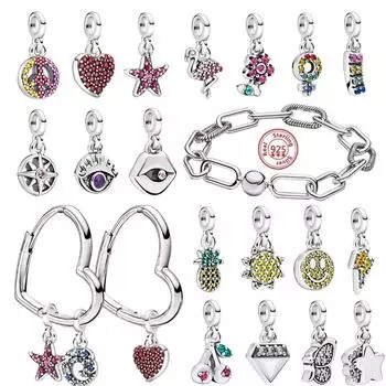Серьги-браслет Charm Me, ювелирные изделия своими руками, серебро 925 пробы, моя любовь, морская звезда, фламинго, ласточка, мир, мини-подвеска из бисера