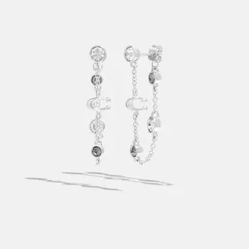 Серьги-цепочки Coach Signature с кристаллами, серебристо-черные
