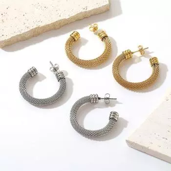 Серьги-цепочки из нержавеющей стали с круглыми сетками, премиальные легкие роскошные женские украшения для ушей 18 карат