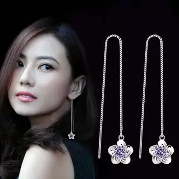 Серьги-цепочки из серебра, висячие серьги, женские простые классические висячие серьги в форме сливы, модные серьги в корейском стиле, украшения для ушей из серебра в форме сливы