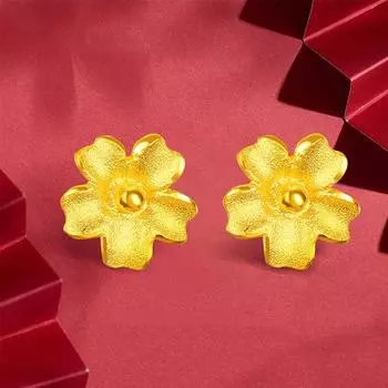 Серьги Cherry Blossom, женские маленькие свежие золотые серьги, мини-темперамент, поднимающие ушные отверстия, маленькие серьги-цветы