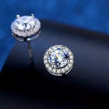Серьги Classics 1.22CT с круглым муассанитом, женские серьги-гвоздики из стерлингового серебра 925 пробы с муассанитом белый