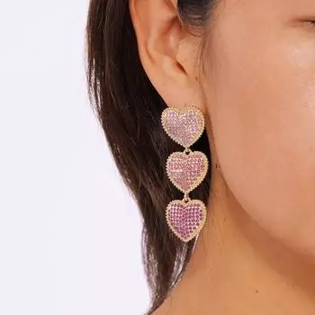 Серьги Cross-Border Pink Gradient Heart Diamond - Элегантный модный аксессуар для вечеринок HE01546 розовый