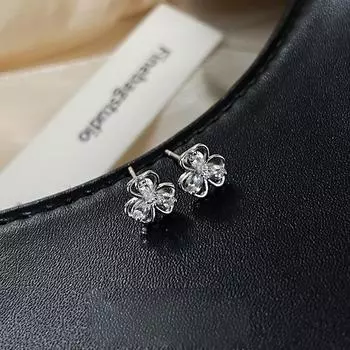 Серьги-цветы из чистого серебра S999, женские серьги из стразы и циркония, изысканные и простые, элегантные, высококачественные, с маленьким цветком, из стерлингового серебра