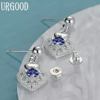 Серьги для пирсинга в форме сердца из стерлингового серебра 925 пробы с цирконием ААА, модные свадебные украшения 1.40*2.70cm