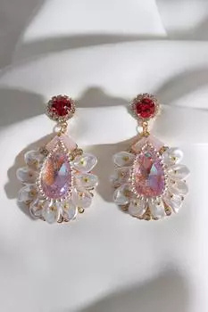 Серьги для вечернего платья с розовым камнем