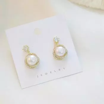Серьги Dongdaemun S925 Silver Needle French Natural Pearl, простые новые короткие серьги, женственные украшения золотой