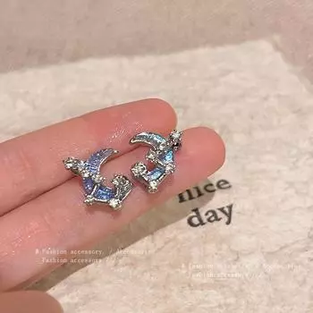 Серьги Dreamy Blue Moon Star - Серебряная игла S925, легкая роскошь, стиль интернет-знаменитости A1495 синий