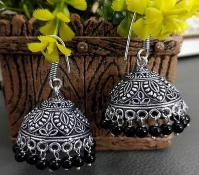 Серьги Джумки из окисленного серебра