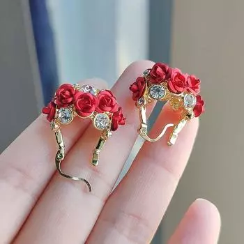 Серьги Flower Basket Red Rose Женский темперамент Tide Ретро преувеличенные серьги Красные серьги