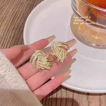 Серьги геометрической формы из серебра 925 пробы с плетением — высококачественный ретро-дизайн для женщин A1072 золотой