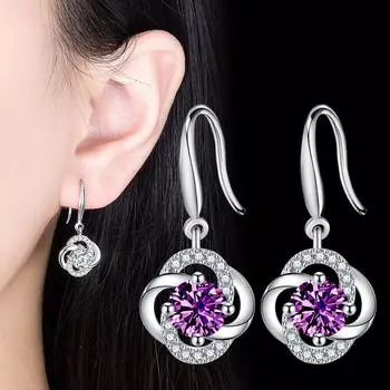 Серьги Guofeng Lucky Clover, женские, темпераментные посеребренные бриллиантовые серьги, крючки для ушей