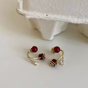 Серьги-гвоздики Ankola Red Rose Flower Pearl Zircon для женщин, универсальные серьги Niche Personality Fashion