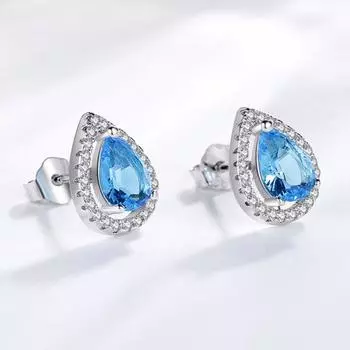 Серьги-гвоздики Cellacity из серебра 925 пробы для женщин, серьги в форме капли воды, синий циркон, женские приморские свадебные украшения, слезы ангелов синий
