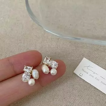 Серьги-гвоздики Design Sense Freshwater Pearl Zircon Женственность Элегантность Ниша Уникальная Личность Мода Универсальные Серьги Серьги