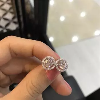Серьги-гвоздики для женщин, цельное серебро 925 пробы, кубический цирконий, круглые свадебные украшения Brincos, простые аксессуары CCE032