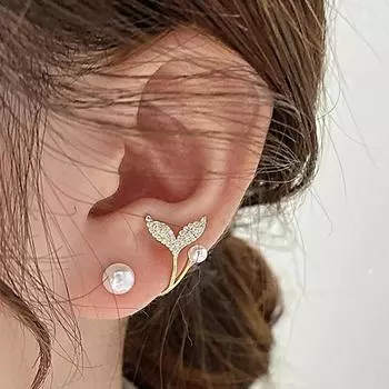 Серьги-гвоздики Dongmen Fishtail Pearl с бриллиантами, застежки-пряжки, серьги-гвоздики New Temperament золотой