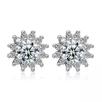 Серьги-гвоздики Flower Flash Zircon Full Diamond, серьги-гвоздики для женщин, темпераментная корейская версия посеребренные ювелирные изделия