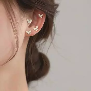 Серьги-гвоздики Girl Heart Ins Fairy Butterfly Bone для женщин из стерлингового серебра S925, для сна без снятия, простые и легкие, роскошные, маленькие, 925