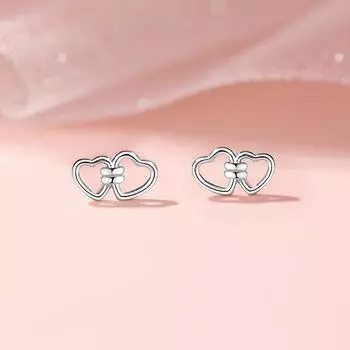 Серьги-гвоздики Interlocking Love, женские, простые, нишевые, полые, двойные, в форме сердца, серьги Small Fresh Commuter