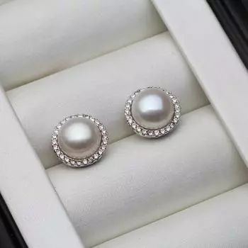 Серьги-гвоздики из настоящего жемчуга для женщин, серьги из белого пресноводного натурального жемчуга, свадебные украшения, серебро 925 пробы белый