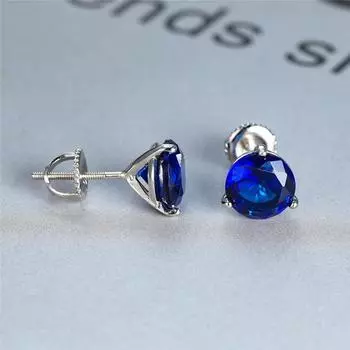 Серьги-гвоздики из натурального синего сапфира, симпатичные женские серьги из стерлингового серебра 925 пробы с камнем 6/7/8 мм, маленькие серьги с винтовой застежкой 6mm