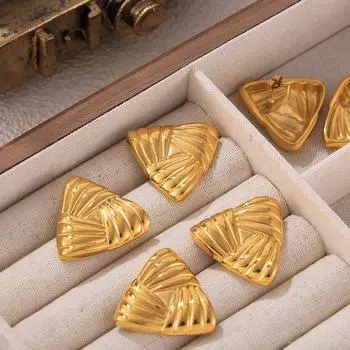 Серьги-гвоздики из плетеного треугольника Wind Stripe из титановой стали с покрытием из настоящего золота 18 карат, серьги-гвоздики в винтажном стиле