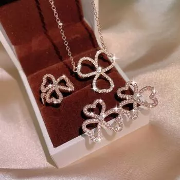 Серьги-гвоздики из серебра 925 пробы Lucky Clover с белым цирконом, кольцо с клевером, серьги-гвоздики, женские креативные ювелирные изделия, подарок для вечеринки, дня рождения