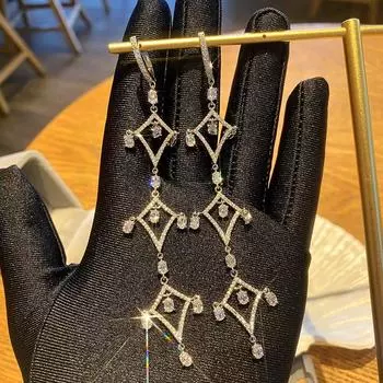 Серьги-гвоздики из серебра 925 пробы с иглами, серьги с темпераментом богини, висячие серьги, длинные серьги с каплями воды, свадебные украшения