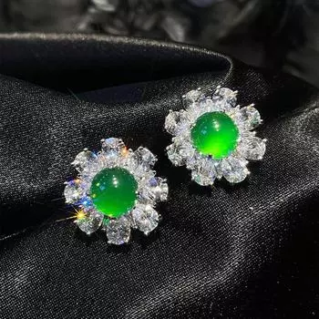 Серьги-гвоздики из серебра 925 пробы с натуральным яшмой и зеленым халцедоном, агатом для женщин, роскошные свадебные украшения класса люкс