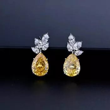 Серьги-гвоздики из стерлингового серебра 100% 925 10*14 мм с желтыми каплями воды и высокоуглеродистыми бриллиантами для женщин, сверкающие изящные ювелирные изделия, подарок жёлтый