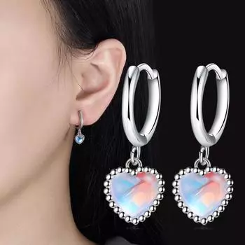 Серьги-гвоздики из стерлингового серебра 925 пробы с лунным камнем и кристаллами сердца для женщин, роскошные дизайнерские ювелирные аксессуары